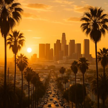 Sunset skyline view over Anaheim, California