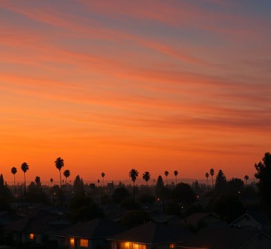 Sunset skyline view over La Habra, California