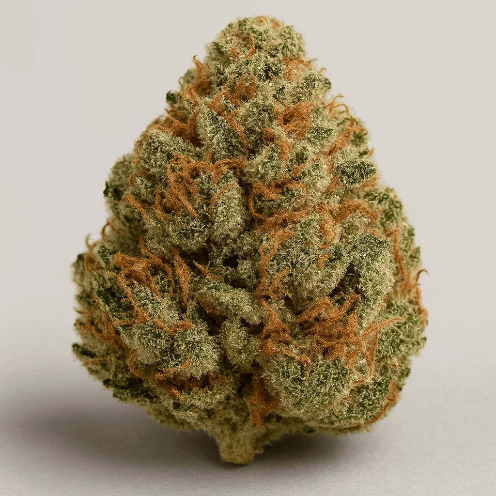 Close-up of a cannabis bud on a plain light background